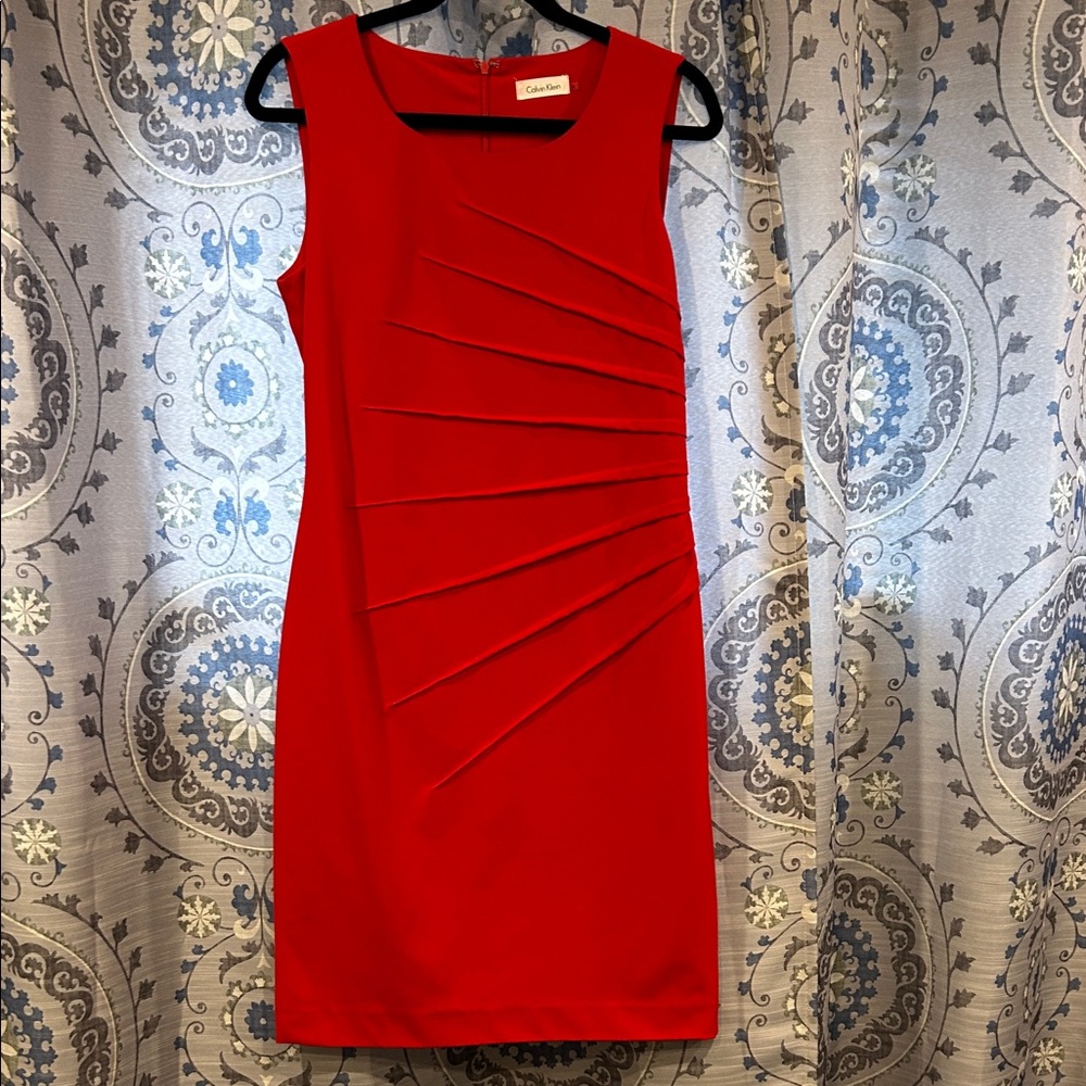 Calvin Klein Radiant Red Pleated Midi Dress
